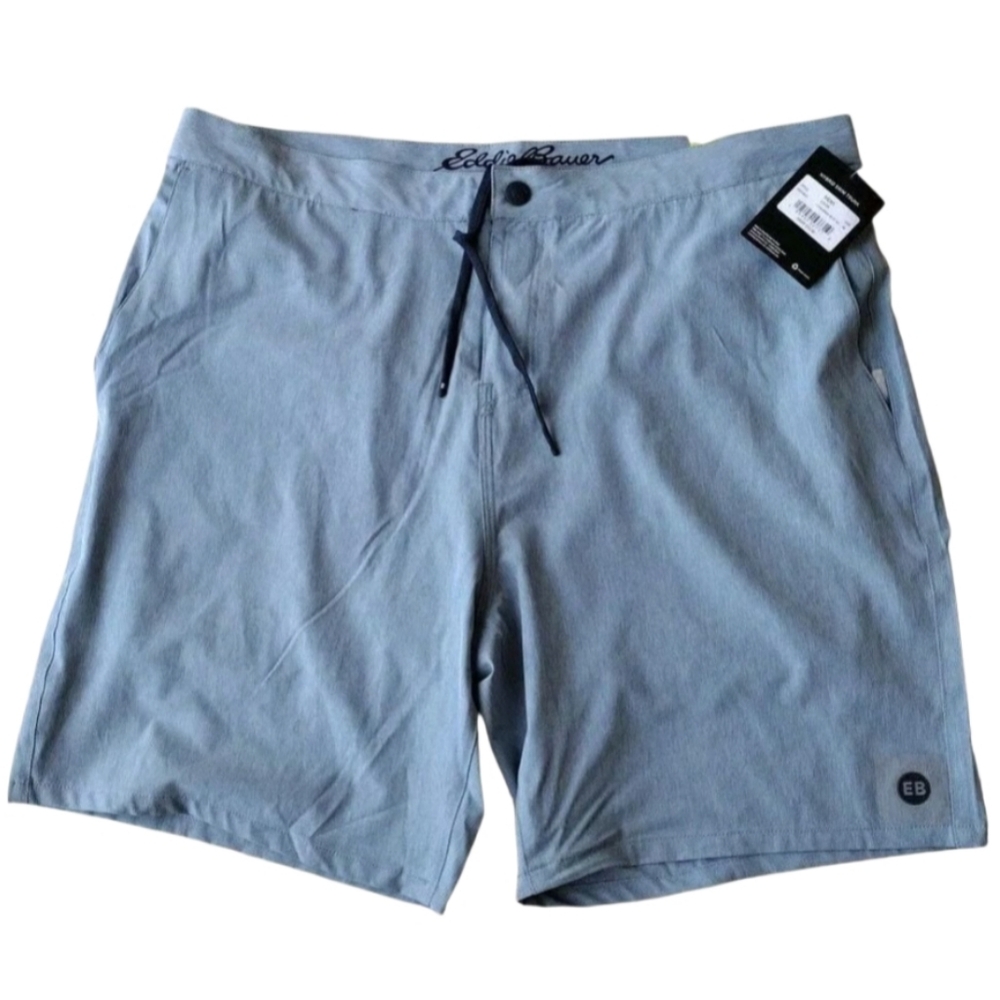 Eddie Bauer Men's 40 Hybrid Swim Trunks Chambray Blue 8" Inseam UPF 50 Quick Dry
